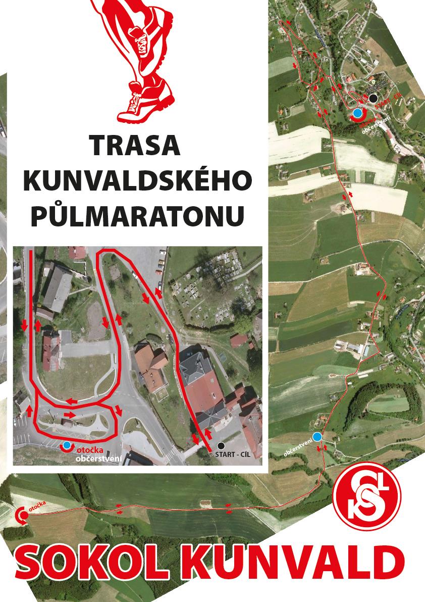 Mapa trasy Kunvaldského půlmaratonu